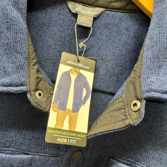 Eddie Bauer Shacket Mens Large Blue Sweater Fleece Shirt Jacket Snap Up NEW - Picture 2 of 8